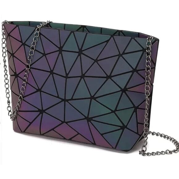 Lovevook Geometric Luminous Holographic Crossbody Bag Womens Chain Strap Handbag - Picture 1 of 12